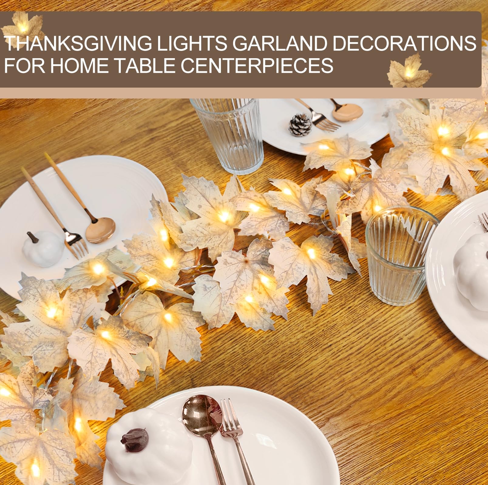 3 Pack Fall Decor - Fall Garland with Lights Fall Decorations for Home, Total 20Ft 60LED Thick Lighted Maples Leafed Autumn Garland Wedding Harvest Fireplace Party Christmas Thanksgiving Decorations - Image 4
