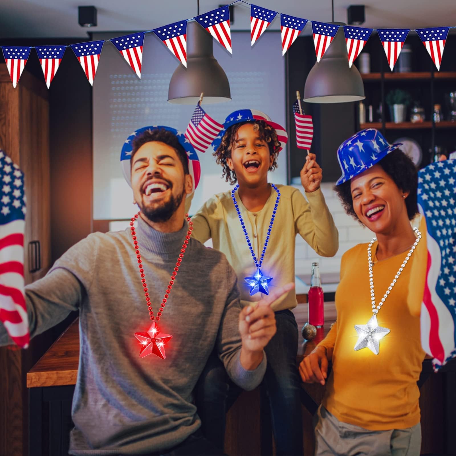 6 Pack 250th Anniversary 4th of July Party Favor LED Light Up Necklaces,Red White Blue Necklaces Accessories Decorations Party Supplies, Patriotic Stars Beads for Adults Kids National Independence Day - Image 5