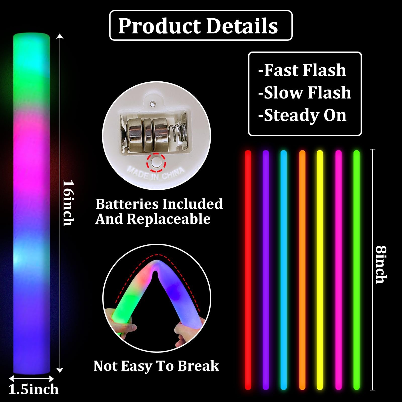 Camlinbo 148 PCS Glow in the Dark Party Supplies- 24 Pcs 12" Foam Glow Sticks, 24 Pcs LED Glasses, 100Pcs Glow Sticks Necklaces Bracelets Light Up Party Favors Pool Wedding Concert Easter Basket - Image 3
