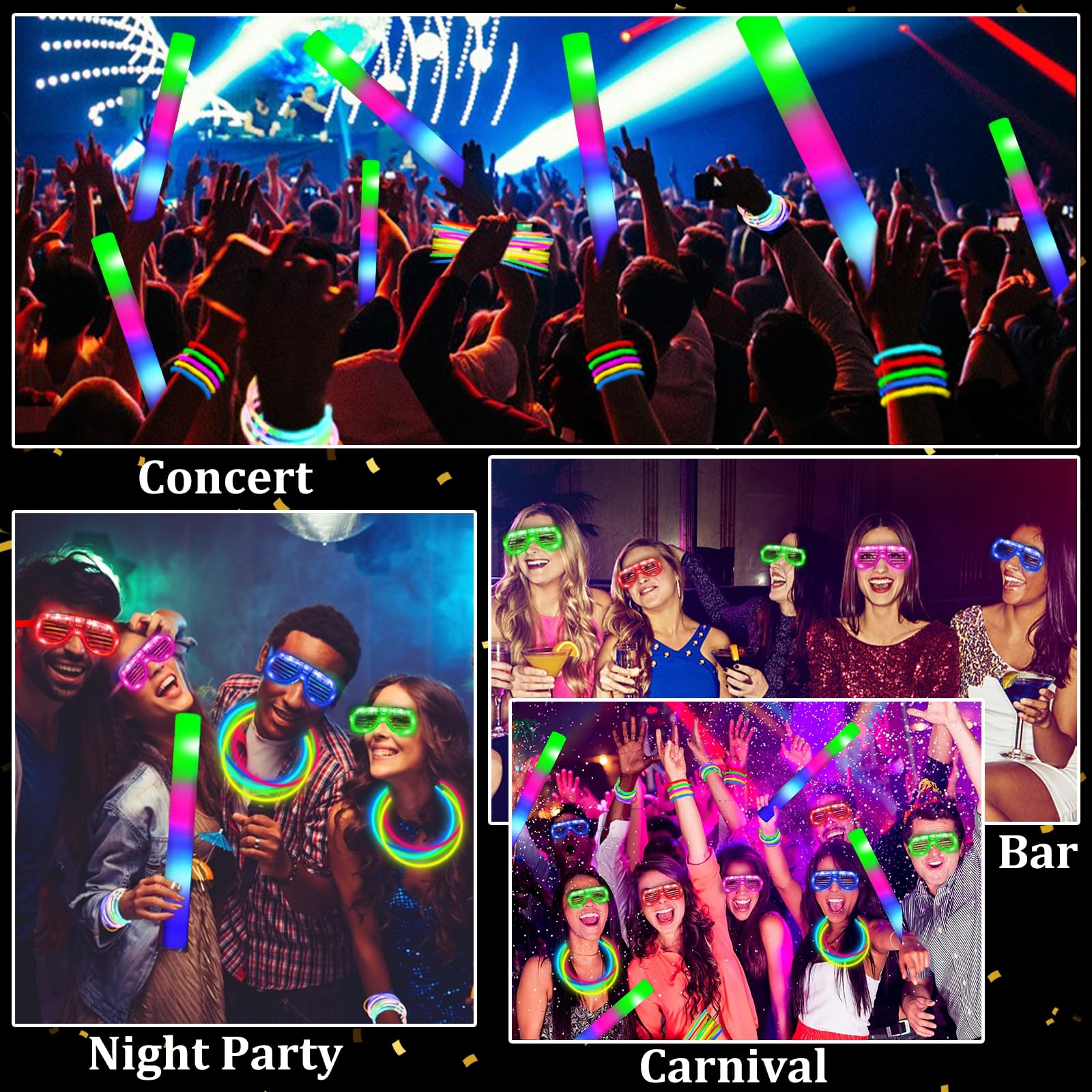 Camlinbo 148 PCS Glow in the Dark Party Supplies- 24 Pcs 12" Foam Glow Sticks, 24 Pcs LED Glasses, 100Pcs Glow Sticks Necklaces Bracelets Light Up Party Favors Pool Wedding Concert Easter Basket - Image 6
