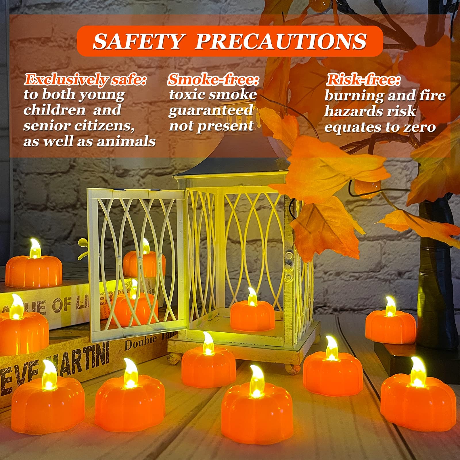 Fall Decorations for Home Pumpkin Tea Lights, 12 Pack LED Orange Pumpkin Lights Flame Less Candles Battery Operated Thanksgiving Decorations Flickering Tealights Candles for Home Indoor Party Decor - Image 4