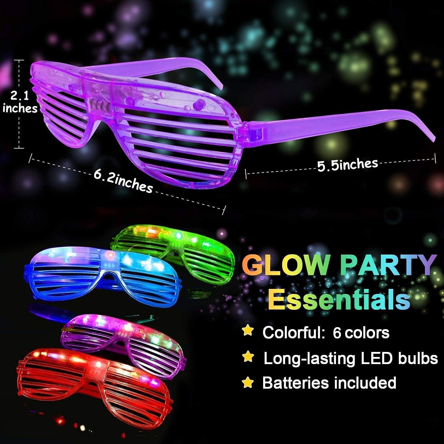iGeeKid 112 Pcs Glow in The Dark Party Supplies Glow Sticks Bulk LED Neon Party Favor Light Up Toys Gifts Kids Adult 100 Glow Sticks Necklaces Bracelets/6 Light Up Glasses/6 Led Headbands Patriotic - Image 3