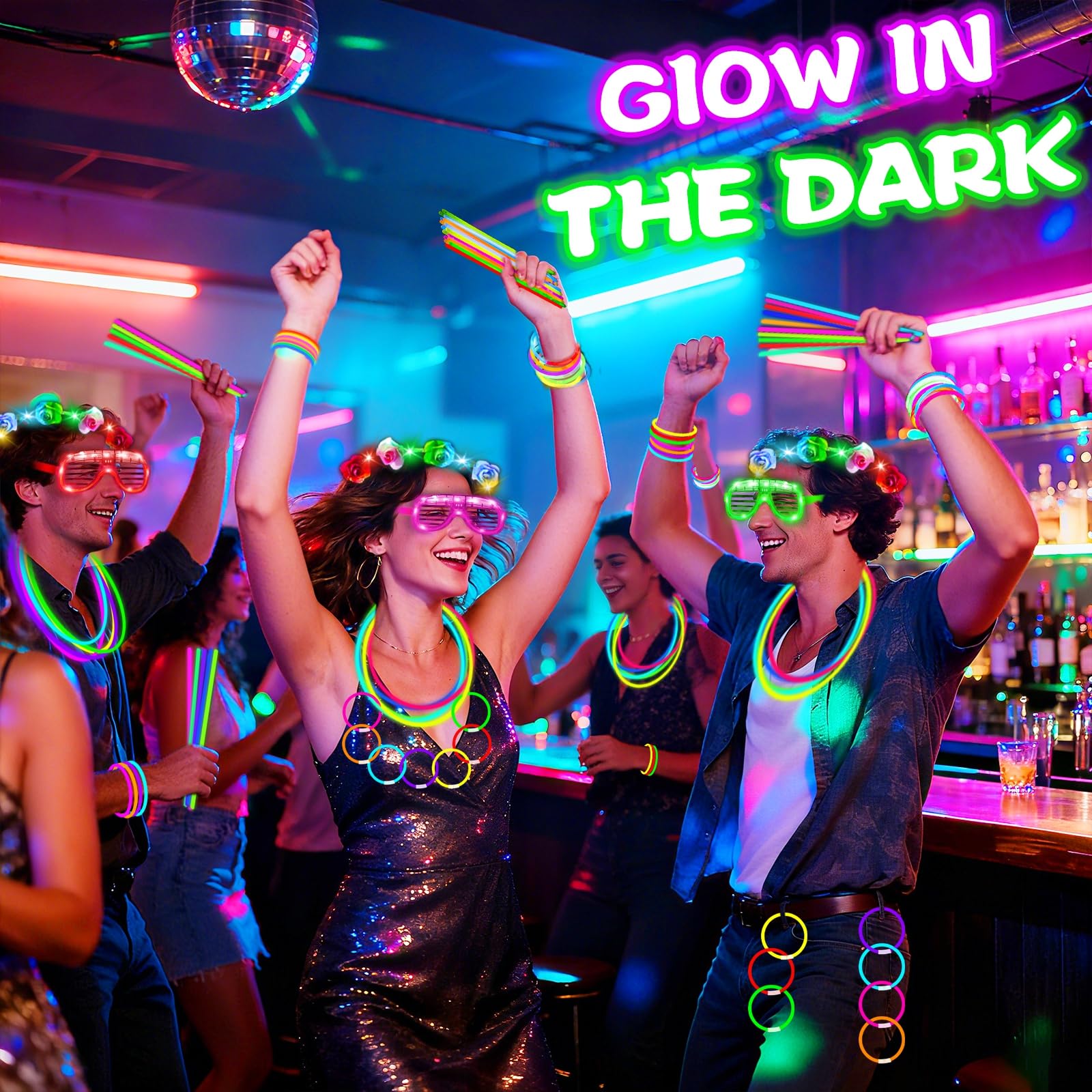 iGeeKid 112 Pcs Glow in The Dark Party Supplies Glow Sticks Bulk LED Neon Party Favor Light Up Toys Gifts Kids Adult 100 Glow Sticks Necklaces Bracelets/6 Light Up Glasses/6 Led Headbands Patriotic - Image 4
