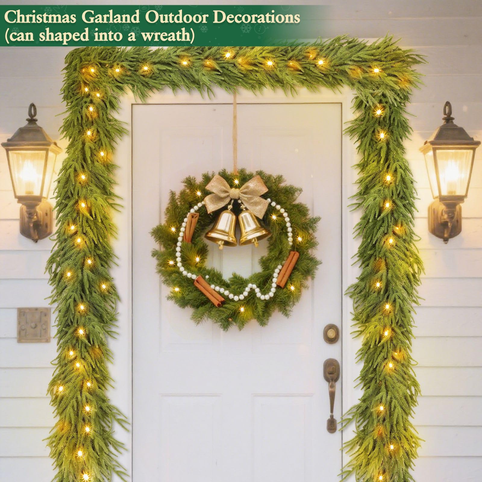 Prelit & Timer - 6 Ft by 10 Inch Lighted Christmas Garland Norfolk Pine Garland Real Touch Cedar Garlands Realistic Soft Thickness Greenery Garlands 120 Branches Tips for Table Mantle Fireplace Stairs - Image 6