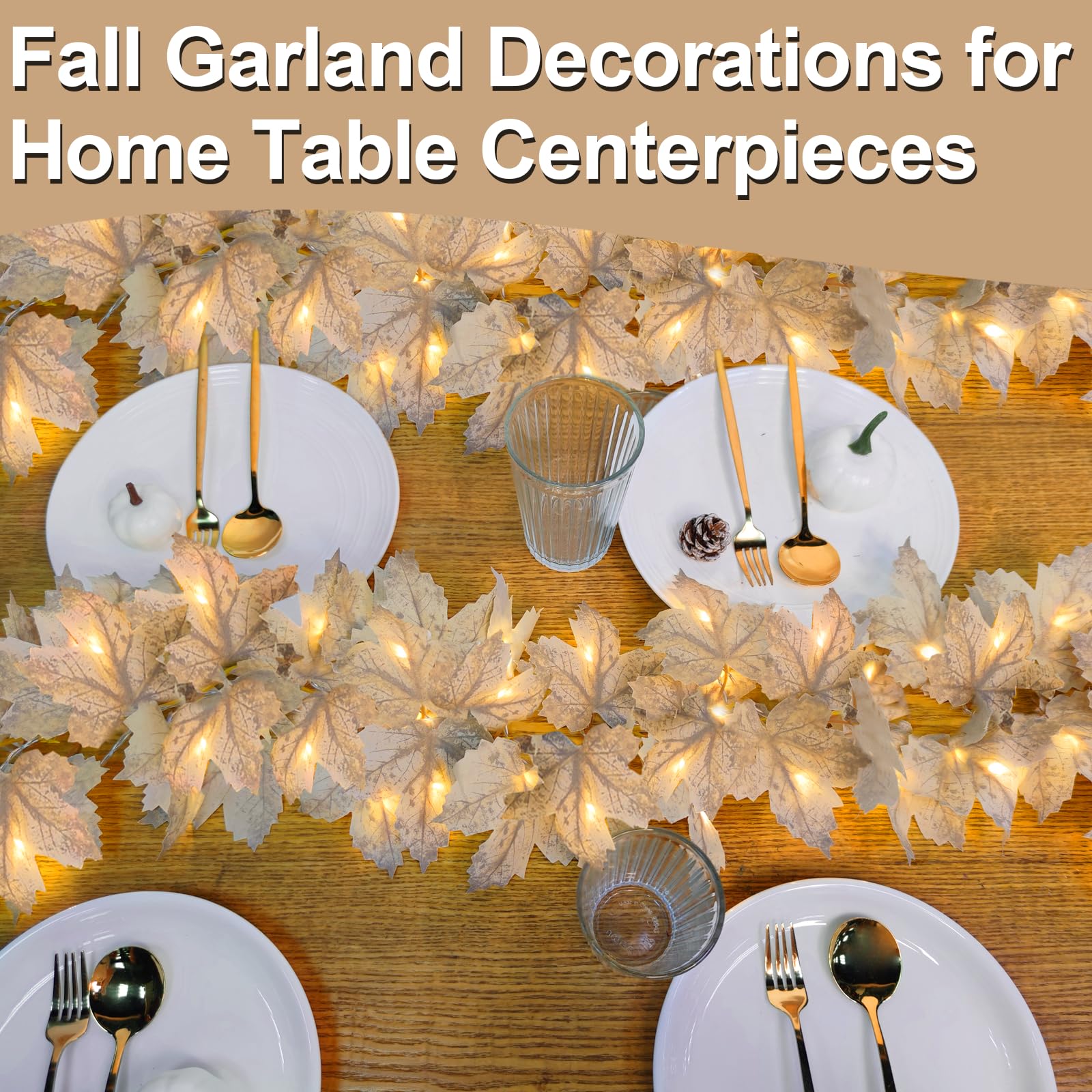 Timer - 2 Pack Thanksgiving Decorations Fall Garland with Lights Fall Decorations for Home, Maples Leaves Garland Thanksgiving Lights Total 13Ft 40LED Battery Operated Indoor Outdoor Christmas Decor - Image 4