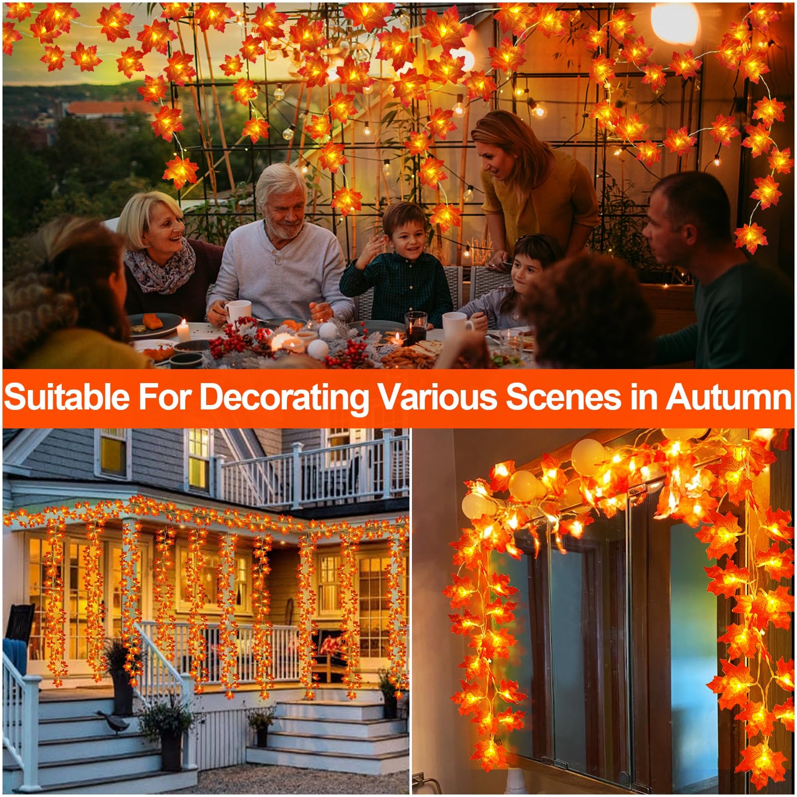 Timer - 2 Pack Thanksgiving Decorations Fall Garland with Lights Fall Decorations for Home, Maples Leaves Lighted Thanksgiving Garland 20FT 40LED Battery Operated Autumn Decor Indoor Outdoor Christmas - Image 6