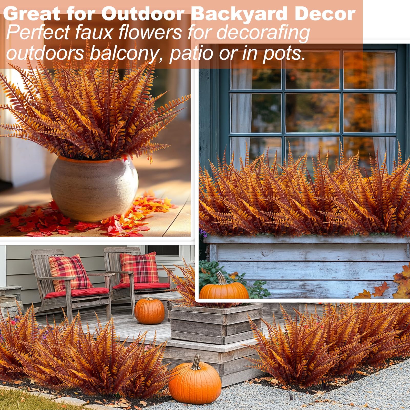 TURNMEON 12 Bundles Artificial Fall Flowers for Outdoors Fall Thanksgiving Decorations, UV Resistant Fall Plants Faux Boston Fern Fake Mums Plastic Greenery Shrubs for Home Porch Gardens Autumn Decor - Image 6