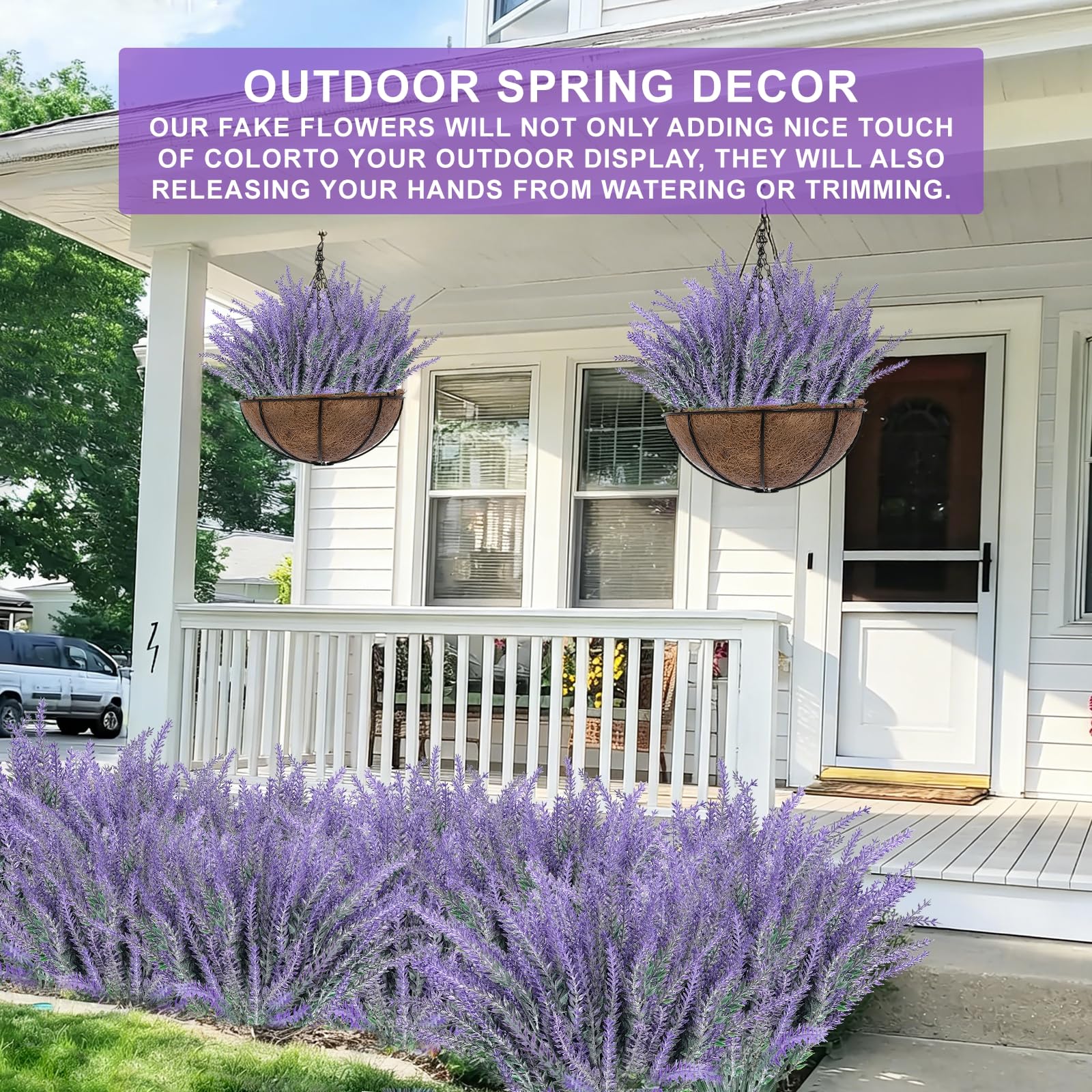 TURNMEON 20 Bundles Artificial Lavender Flowers for Outdoors Summer Decor,UV Resistant No Fade Fake Plants Plastic Faux Plants for Home Window Box Planter Porch Garden Home Cemetery Decor(Gray Purple) - Image 4