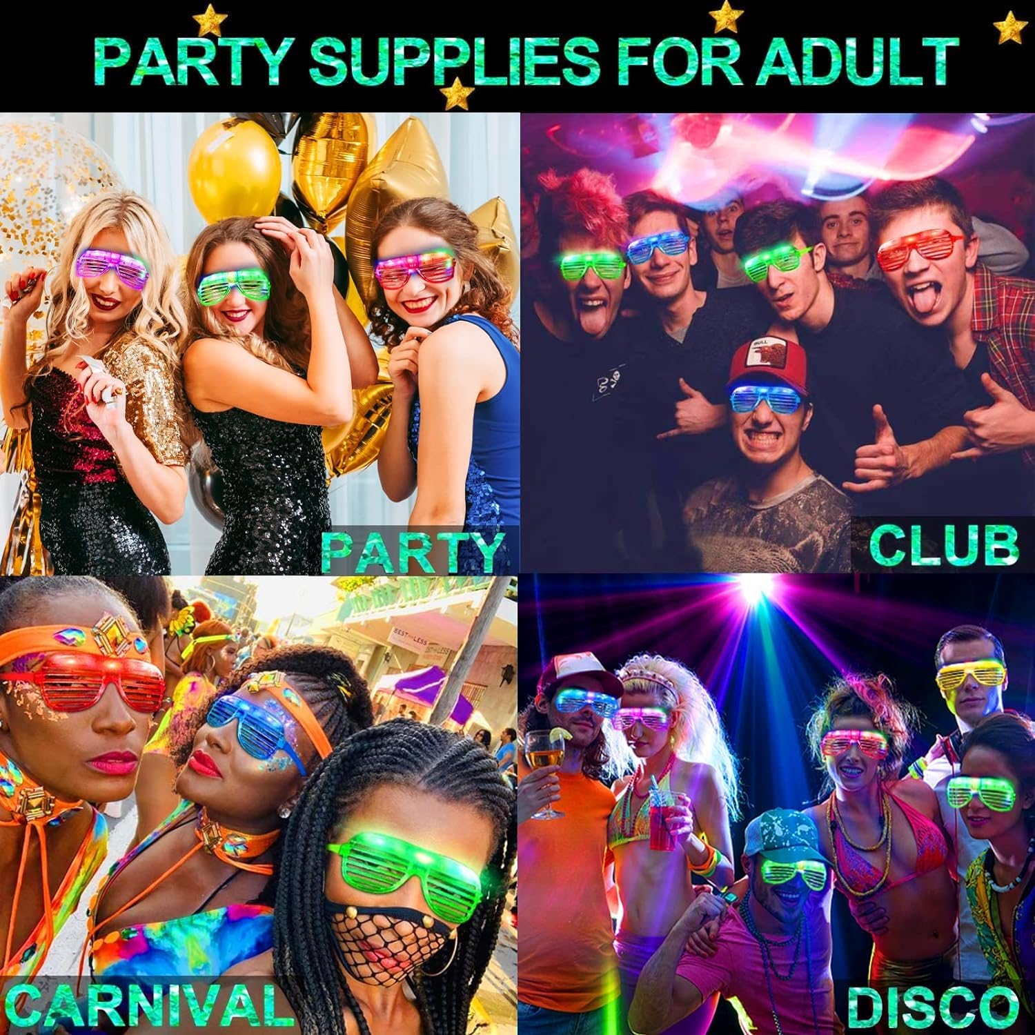 TURNMEON 20 Pack LED Glasses Party Favors, 6 Colors Light Up Glasses Glow In The Dark Party Supplies Shutter Shades Glow Sticks Glasses Neon Party Birthday Wedding Concerts Pool Patriotic - Image 5
