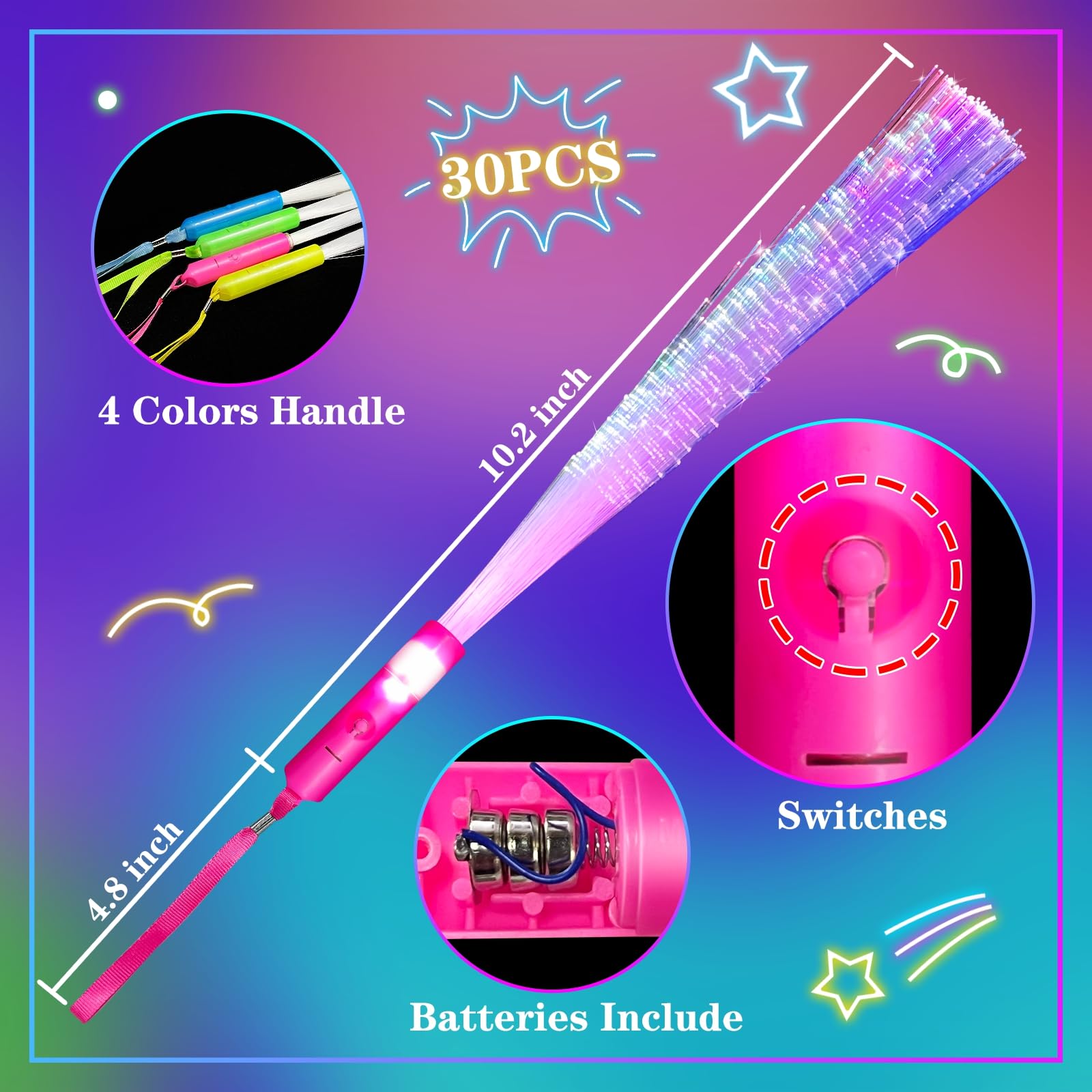 TURNMEON 30 Pcs Colorful Glow Fiber Wands,Toys Glow Sticks Bulk Party Pack for Adults,Glow in the Dark Party Supplies for Patriotic,football ,Wedding, Birthday,Classroom,Concert,Pool carnival - Image 3