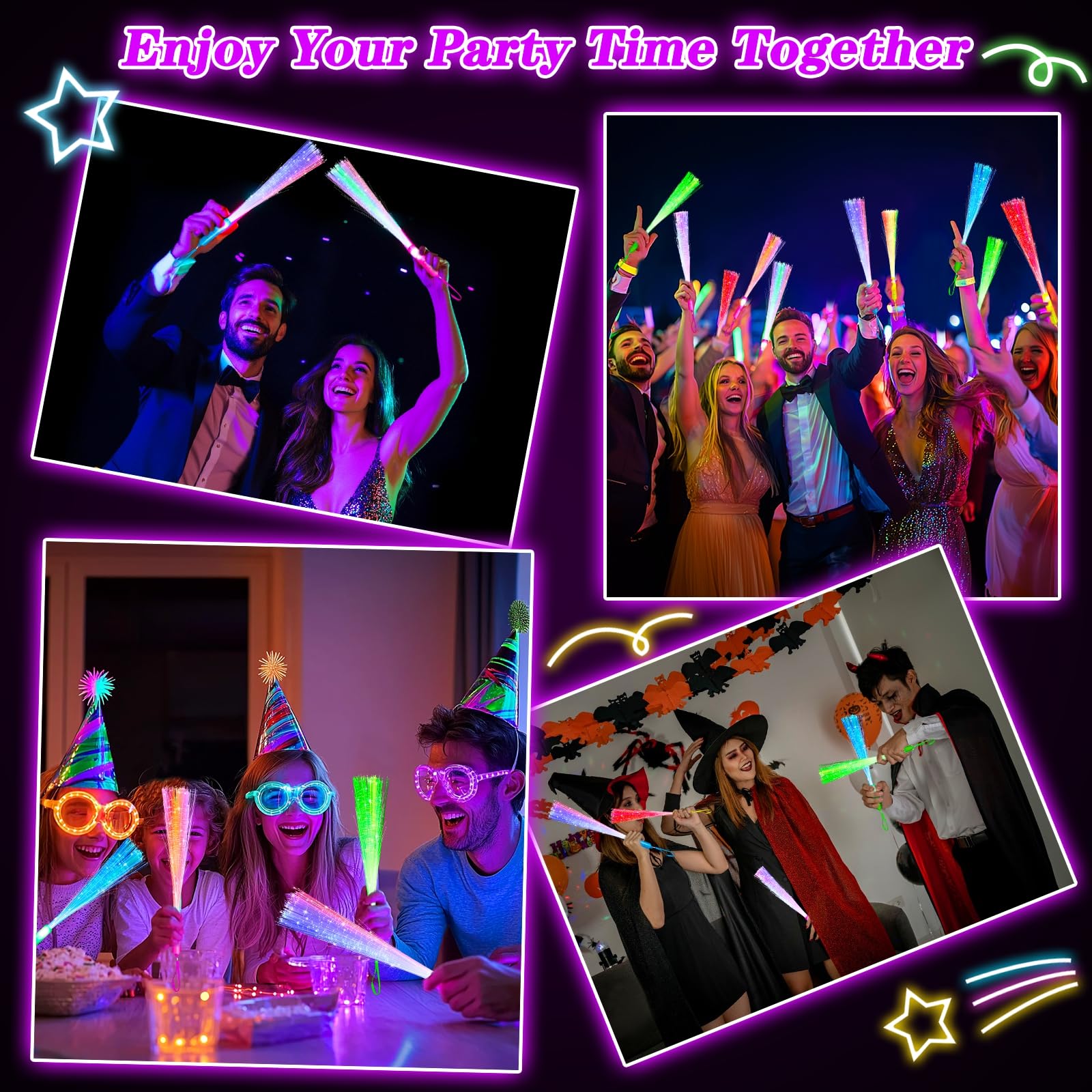 TURNMEON 30 Pcs Colorful Glow Fiber Wands,Toys Glow Sticks Bulk Party Pack for Adults,Glow in the Dark Party Supplies for Patriotic,football ,Wedding, Birthday,Classroom,Concert,Pool carnival - Image 6