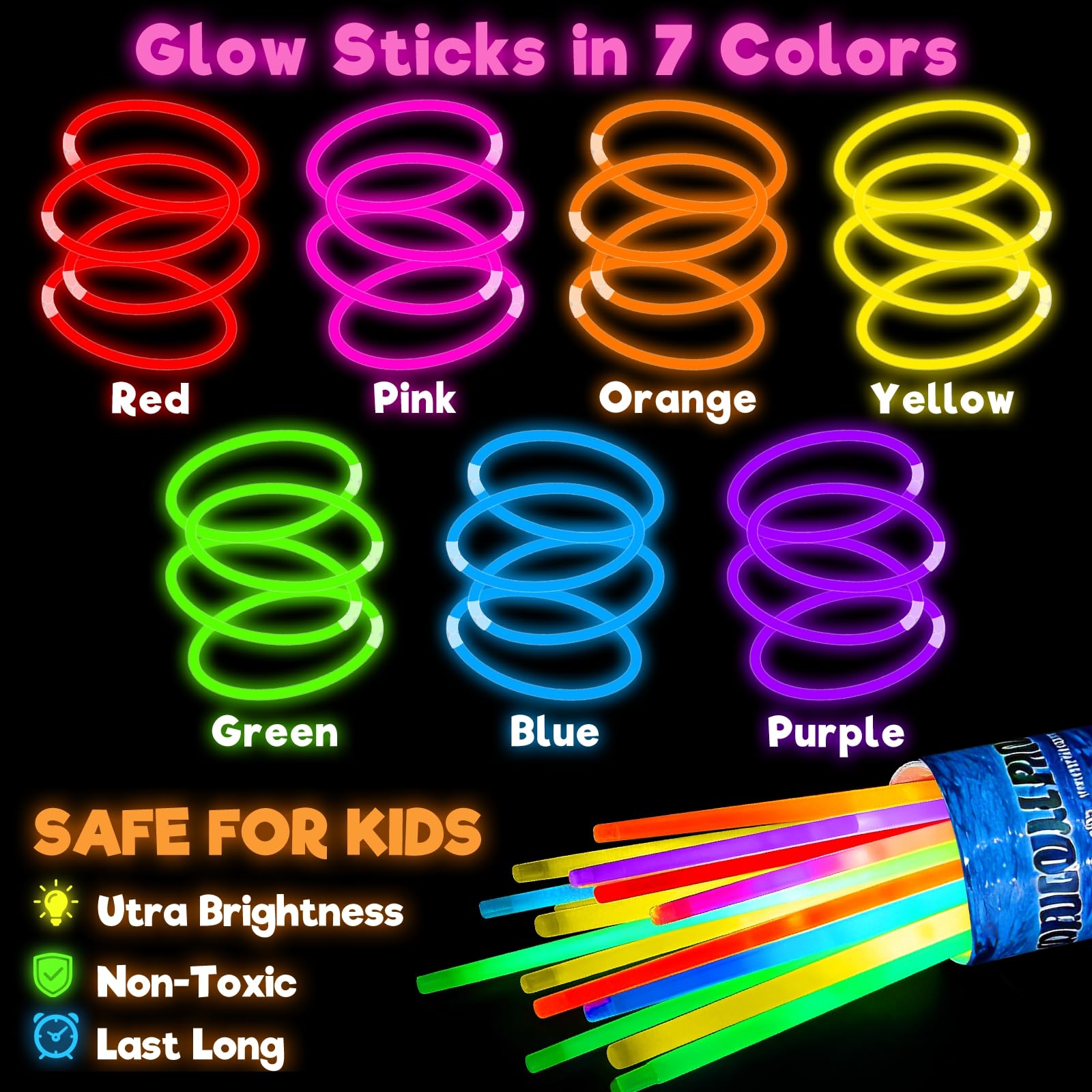 TURNMEON 500 Pack Ultra Bright Glow Sticks Bulk Glow In The Dark Party Supplies Necklace Bracelet with Connector 8" Light Up 14Hrs Long Last Party Favors Toy Birthday Wedding Pool Patriotic - Image 3