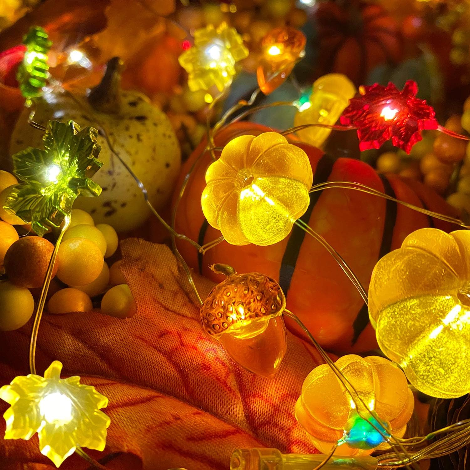 TURNMEON Fall Decor 2 Pack 3D Fall Thanksgiving Pumpkin String Lights Total 40LED/13Ft Thanksgiving Decorations for Home, 3 in 1 Battery Powered Fall Lights Halloween Decor Home Indoor Outdoor - Image 3