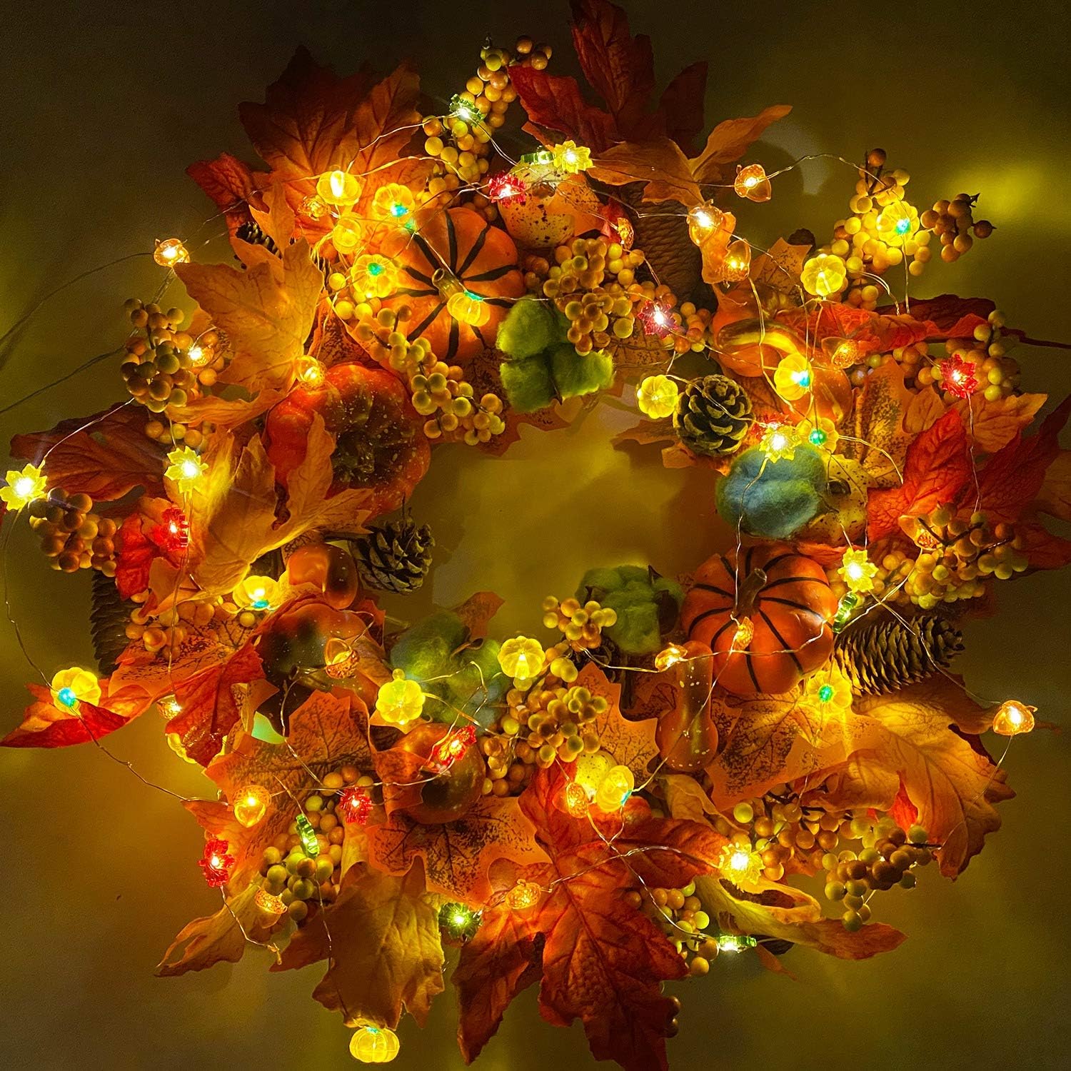TURNMEON Fall Decor 2 Pack 3D Fall Thanksgiving Pumpkin String Lights Total 40LED/13Ft Thanksgiving Decorations for Home, 3 in 1 Battery Powered Fall Lights Halloween Decor Home Indoor Outdoor - Image 7