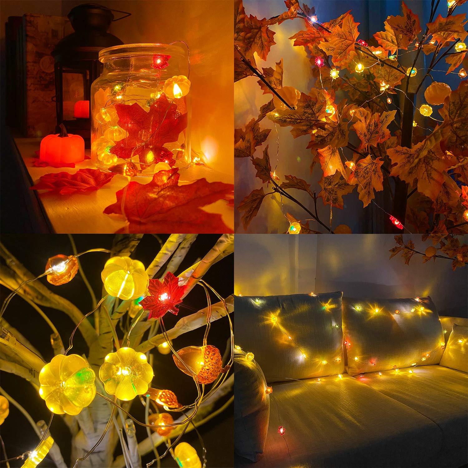 TURNMEON Fall Decor 30LED/10Ft 3D Pumpkin Lights Thanksgiving Fall Decorations for Home, 3 in 1 Battery Powered Fall Lights Pumpkin Decor, Fall Garland Autumn Indoor Outdoor Christmas Halloween Decor - Image 4